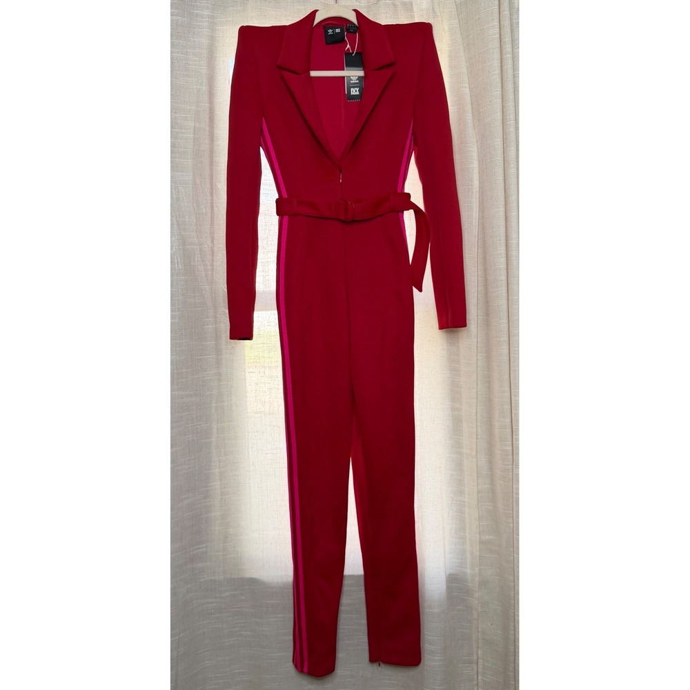 NWT Adidas Ivy Park Jumpsuit Heart 3.0 Power Red‎ Pink Stripes Knit Belted XS
